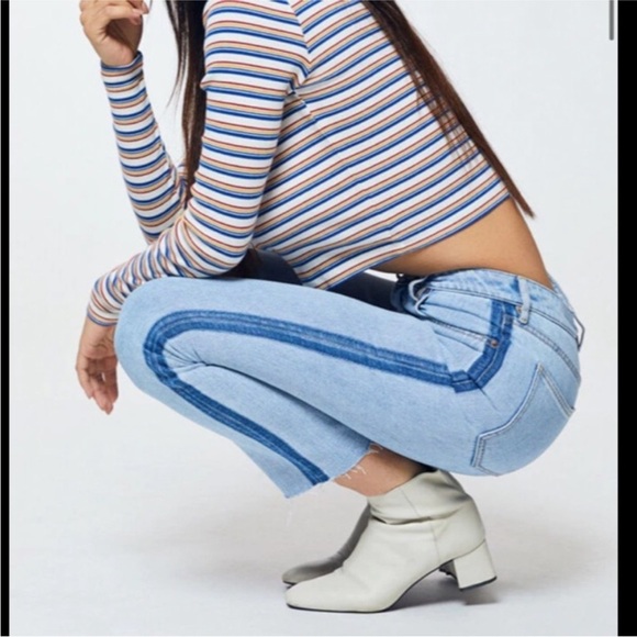 PacSun Denim - PacSun Two Toned Mom Jeans Blue Colorblock Boho Retro Y2K Frayed Womens Size 24